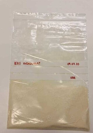 Proteinpulveret fra fisken er ferdig. Nå kan den brukes som ingrediens. Kanskje i en kake?. Proteinpulveret fra fisken er ferdig. Nå kan den brukes som ingrediens. Kanskje i en kake?.