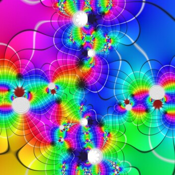 En illustrasjon av hvordan komplekse funksjoner ser ut dersom man fargelegger dem etter et spesielt mønster som kalles domain coloring. (Bilde: Konrad Polthier/Konstantin Poelke/Free University of Berlin) En illustrasjon av hvordan komplekse funksjoner ser ut dersom man fargelegger dem etter et spesielt mønster som kalles domain coloring. (Bilde: Konrad Polthier/Konstantin Poelke/Free University of Berlin)