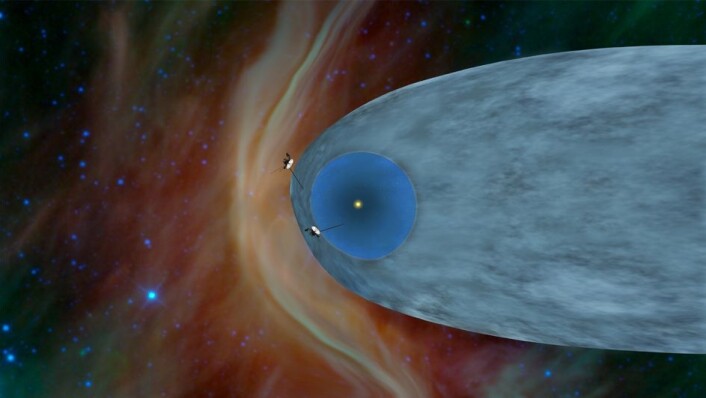 En kunstnerisk framstilling av hvor NASAs to Voyager-romsonder befinner seg. Voyager 1 (øverst) har nå seilt ut fra vår solboble og inn i rommet mellom stjernene - det såkalt interstellare rom. Ennå kan den kjenne effekten av sola vår. Voyager 2 utforsker fremdeles det ytre laget av vårt solsystem. (Foto: (Illustrasjon NASA/JPL-Caltech)) En kunstnerisk framstilling av hvor NASAs to Voyager-romsonder befinner seg. Voyager 1 (øverst) har nå seilt ut fra vår solboble og inn i rommet mellom stjernene - det såkalt interstellare rom. Ennå kan den kjenne effekten av sola vår. Voyager 2 utforsker fremdeles det ytre laget av vårt solsystem. (Foto: (Illustrasjon NASA/JPL-Caltech))