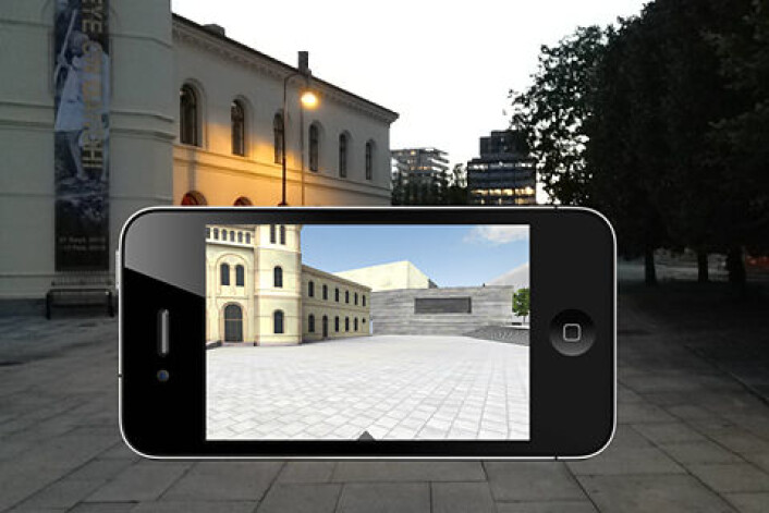 Slik kan du se det nye Nasjonalmuseet på Vestbanen når du laster ned appen på mobilen. (Foto: Fra den innebygde funksjonen i appen) Slik kan du se det nye Nasjonalmuseet på Vestbanen når du laster ned appen på mobilen. (Foto: Fra den innebygde funksjonen i appen)