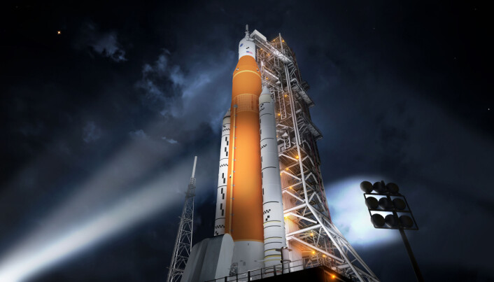 Slik ser NASA SLS for seg før oppskytning. Slik ser NASA SLS for seg før oppskytning.