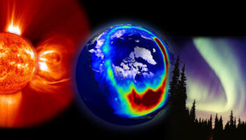 Når det stormer på sola blir det ekstra sterkt nordlys, som kan forstyrre satellittkommunikasjon og satellittnavigasjon. (Illustrasjon: NASA) Når det stormer på sola blir det ekstra sterkt nordlys, som kan forstyrre satellittkommunikasjon og satellittnavigasjon. (Illustrasjon: NASA)