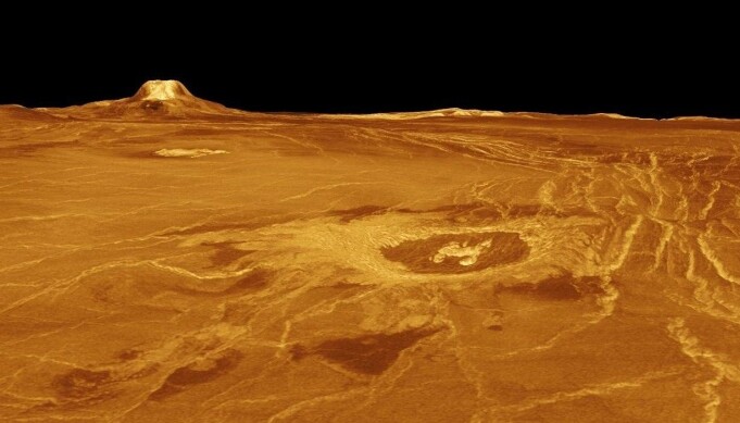 Deler av overflaten på Venus, sett med radar av sonden Magellan i 1989 Deler av overflaten på Venus, sett med radar av sonden Magellan i 1989