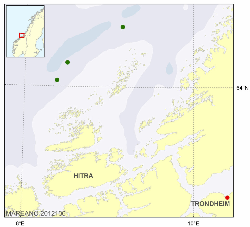 Kartet viser hvor de tre nye korallrevene er observert. (Foto: (Kart: Kjell Bakkeplass/Havforskningsinstituttet))