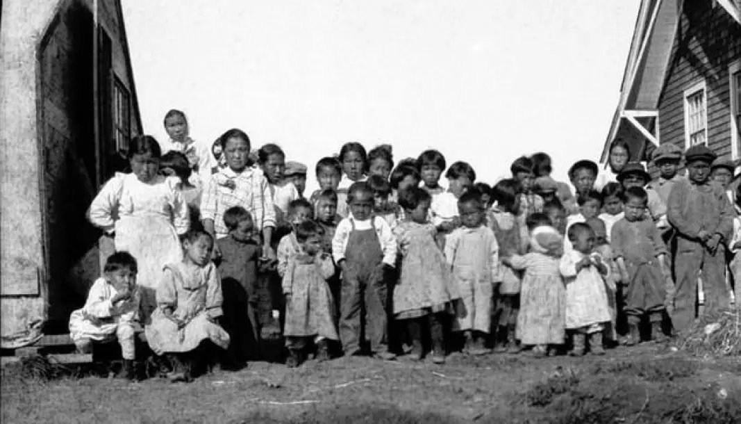 The influenza pandemic hit the native communities in Alaska hard. These children in an orphanage in Nushagak, Alaska, lost their parents. Summer of 1919. Source: Alaska Historical Library.
