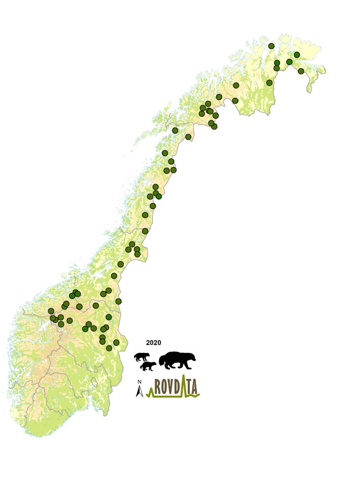Kartet viser 63 jervekull. Kartet viser 63 jervekull.