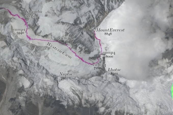 The Nepal route for climbing Mount Everest in the Himalayas. The Nepal route for climbing Mount Everest in the Himalayas.