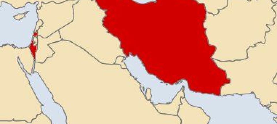 Israel og Iran uthevet i rødt (Bilde: Vardion/Wikimedia Creative Commons/forskning.no)