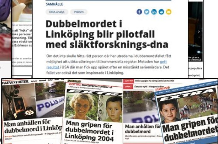 Et dobbeltdrap i Linköping i 2004 var uløst i 16 år, før rettsmedisinere klarte å ringe inn gjerningsmannen ved hjelp av DNA-søk i slektsforskningsdatabaser. Han ble arrestert i juni i år, og var tidligere utstraffet. Et dobbeltdrap i Linköping i 2004 var uløst i 16 år, før rettsmedisinere klarte å ringe inn gjerningsmannen ved hjelp av DNA-søk i slektsforskningsdatabaser. Han ble arrestert i juni i år, og var tidligere utstraffet.