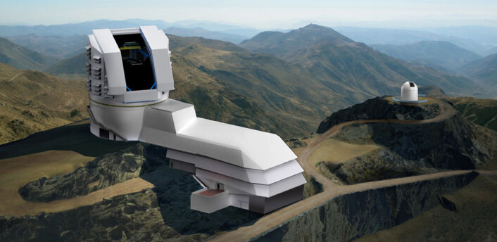 Large Synoptic Survey Telescope (LSST) skal bygges sør i Atacama-ørkenen i Chile. Det åtte meters speilet skal brukes til å lage et lyssterkt bilde av et relativt bredt synsfelt på 3,5 grader, tilsvarende 7 måneskiver ved siden av hverandre. (Illustrasjon/foto: LSST Corporation) Large Synoptic Survey Telescope (LSST) skal bygges sør i Atacama-ørkenen i Chile. Det åtte meters speilet skal brukes til å lage et lyssterkt bilde av et relativt bredt synsfelt på 3,5 grader, tilsvarende 7 måneskiver ved siden av hverandre. (Illustrasjon/foto: LSST Corporation)