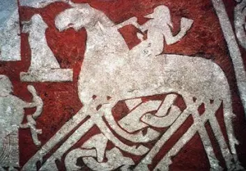 Odin på Sleipner avbildet på en norrøn billedstein fra Gotland. (Foto: (Illustrasjon: Wikimedia Commons))