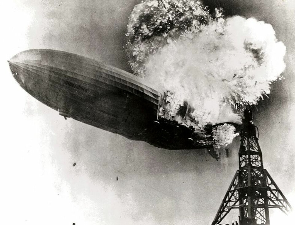 Luftskipet Hindenburg eksploderte 6. mai 1937 i Lakehurst i New Jersey. (Foto: Wikimedia Commons)