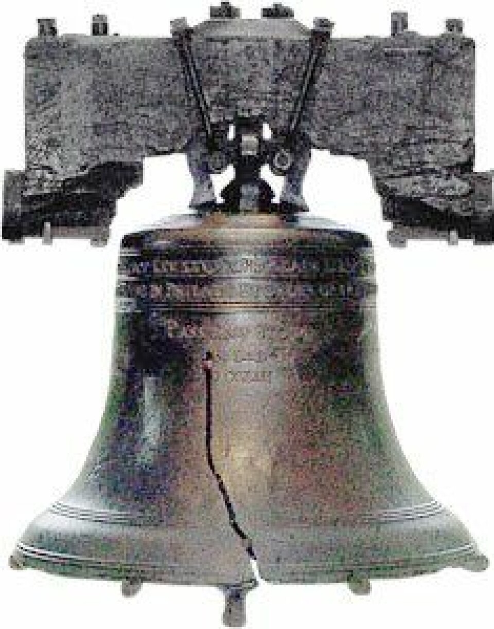 Uregelmessigheter i klokkegodset er med på å lage den levende, komplekse klangen: Liberty Bell, historisk klokke fra Philadelphia, USA. (Foto: (Bilde: Wikimedia Commons))