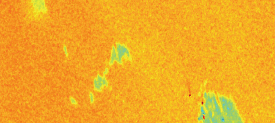 Bilde av oljeflak på sjøen fra satellitt (Bilde: RADARSAT-2 Data and Products © MacDONALD, DETTWILER AND ASSOCIATES LTD. (2011) - All Rights Reserved' Bildet er levert av KSAT, Tromsø)