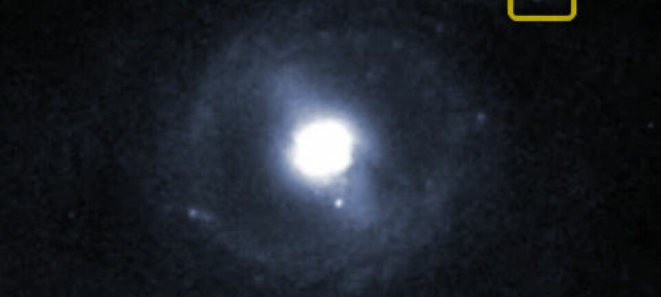 Supernovaen 2012aw ved M95 i stjernebildet Løven. Bildet er kunstig farget. (Fra YouTube-video, laget av Parijat Singh.)