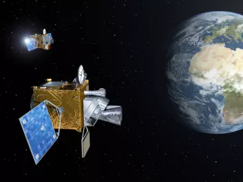 To av satellittene i Meteosat Third Generation, Europas nye generasjon værsatellitter, svever over jorda. (Illustrasjon: ESA/P. Carril)