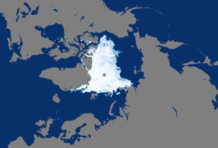 Arktis, slik området ser ut ovenfra. Nord-Europa er nederst til venstre. (Foto: (Illustrasjon: NASA)) Arktis, slik området ser ut ovenfra. Nord-Europa er nederst til venstre. (Foto: (Illustrasjon: NASA))