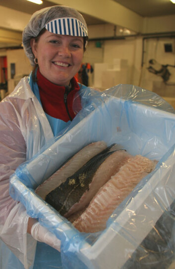"Forsker Silje Kristoffersen med ryggfilet klar for restauranttest. (Foto: Frank Gregersen, Fiskeriforskning)" "Forsker Silje Kristoffersen med ryggfilet klar for restauranttest. (Foto: Frank Gregersen, Fiskeriforskning)"