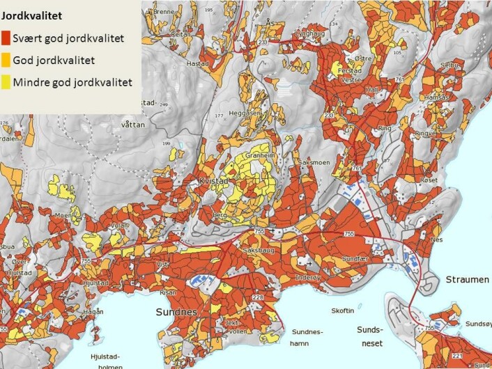Jordkvalitetskartet er et viktig verktøy for å verne den beste matjorda. Arealene er inndelt på bakgrunn av jord- og terrengegenskaper, uten hensyn til klimaforhold. (Foto: (Illustrasjon: Skog og landskap)) Jordkvalitetskartet er et viktig verktøy for å verne den beste matjorda. Arealene er inndelt på bakgrunn av jord- og terrengegenskaper, uten hensyn til klimaforhold. (Foto: (Illustrasjon: Skog og landskap))