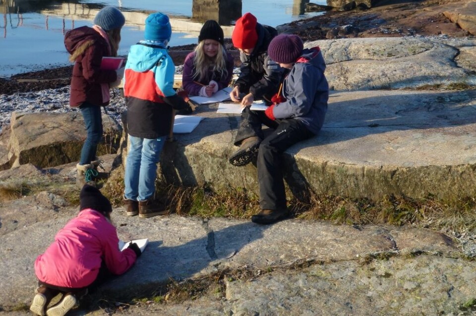 Det er få prikkete steiner på Nesodden, lærte elevene. Det skyldes en dramatisk hendelse for 300 millioner år siden. (Foto: Annette Tingstad)