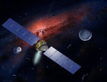 "Kunstnerisk bilde av Dawn med asteroidebeltet som bakgrunn. Fremtredende i bakgrunnen ser vi Vesta til venstre og Ceres til høyre (Ill.: NASA-JLP, W.K. Hartmann, UCLA)." "Kunstnerisk bilde av Dawn med asteroidebeltet som bakgrunn. Fremtredende i bakgrunnen ser vi Vesta til venstre og Ceres til høyre (Ill.: NASA-JLP, W.K. Hartmann, UCLA)."