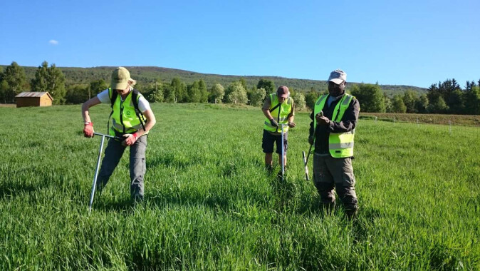 Jordkartleggere fra NIBIO på befaring i Lesja for å undersøke jorda i utvalgt grasmark . Jordkartleggere fra NIBIO på befaring i Lesja for å undersøke jorda i utvalgt grasmark .
