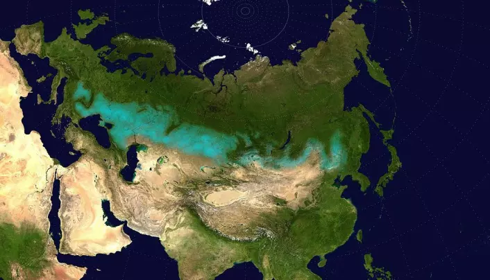 Det lyse området på kartet viser utstrekningen av gresslettene gjennom Asia og Europa. Den nye studien har sett på genene til folk som levde i den østlige delen over 6000 år.