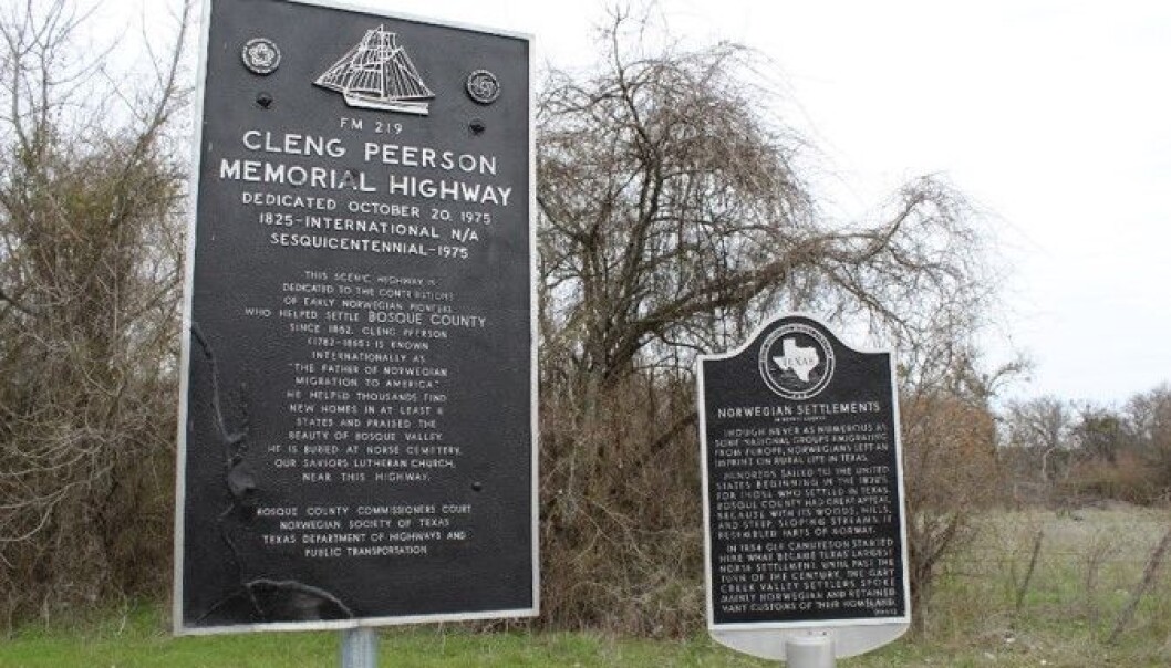 Cleng Peerson (1783–1865) er kjent som pioneren for norsk utvandring til Amerika. Cleng Peerson Memorial Highway i Texas er dedisert den norske immigrasjonens far. Cleng Peerson (1783–1865) er kjent som pioneren for norsk utvandring til Amerika. Cleng Peerson Memorial Highway i Texas er dedisert den norske immigrasjonens far.