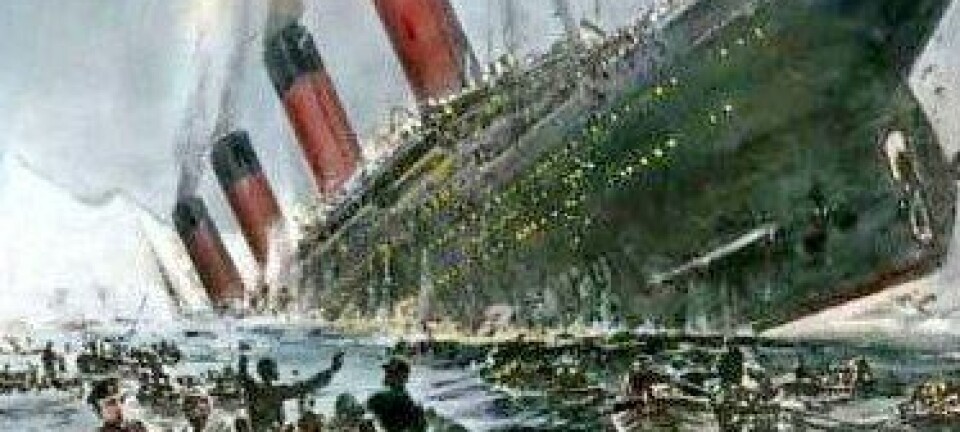 Titanic var et dampskip som ble bygget av White Star Line. I disse dager er det hundre årene siden det stevnet ut på sin jomfrureise. Det var 269 meter langt og 28 meter bredt. Det var verdens største skip da det sank natten mellom den 14. og 15. april. 1517 mennesker mistet livet. (Maleri: Willy Stöver, 1931)
