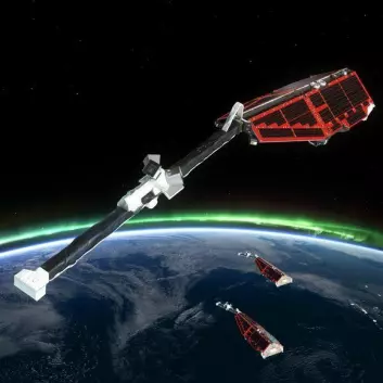 Dette er satellittene som måler jordens magnetfelt i forbindelse med operasjon Swarm. (Foto: ESA)