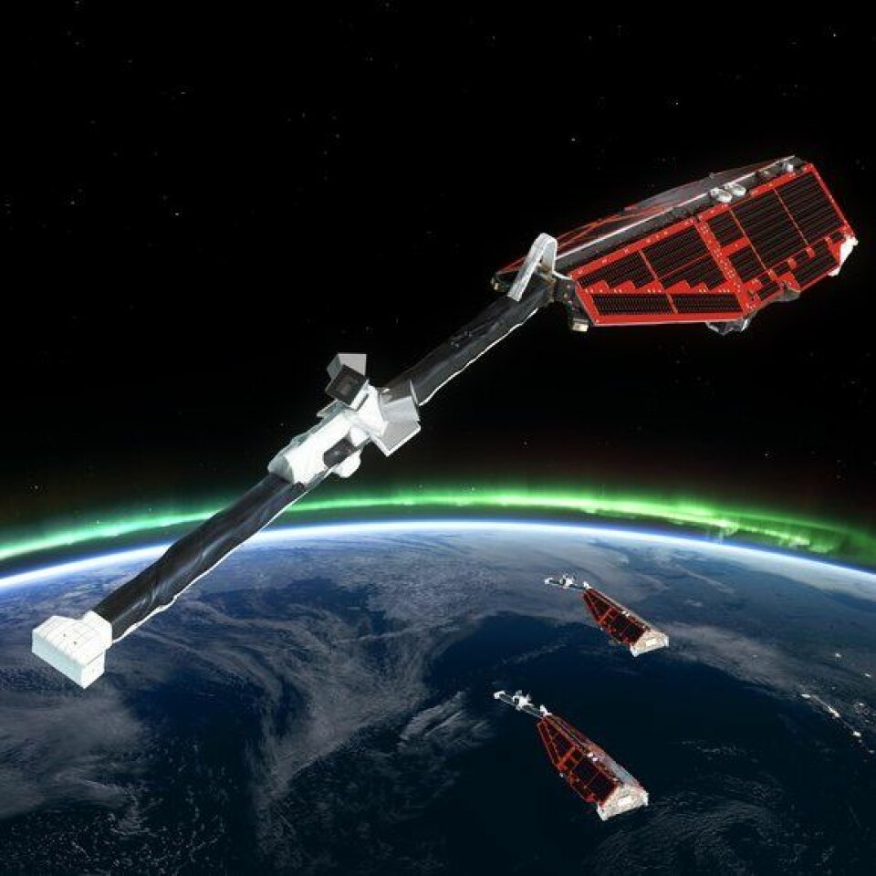 Dette er satellittene som måler jordens magnetfelt i forbindelse med operasjon Swarm. (Foto: ESA)