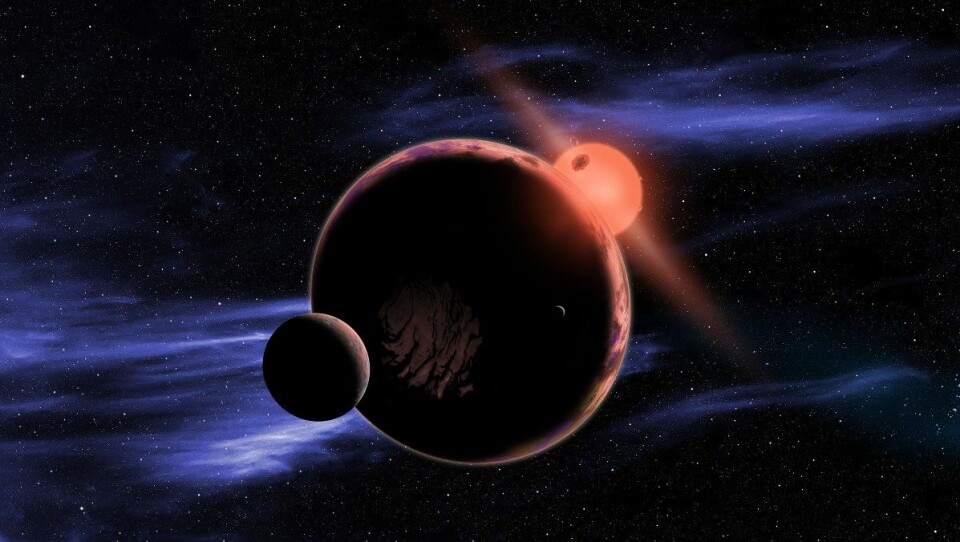 Slik illustrerer NASA en hypotetisk planet i bane rundt en rød dverg. Det er anslått at rundt seks prosent av røde dverger har en planet i den beboelige sonen (Foto: Illustrasjon: NASA/HO/AFP))