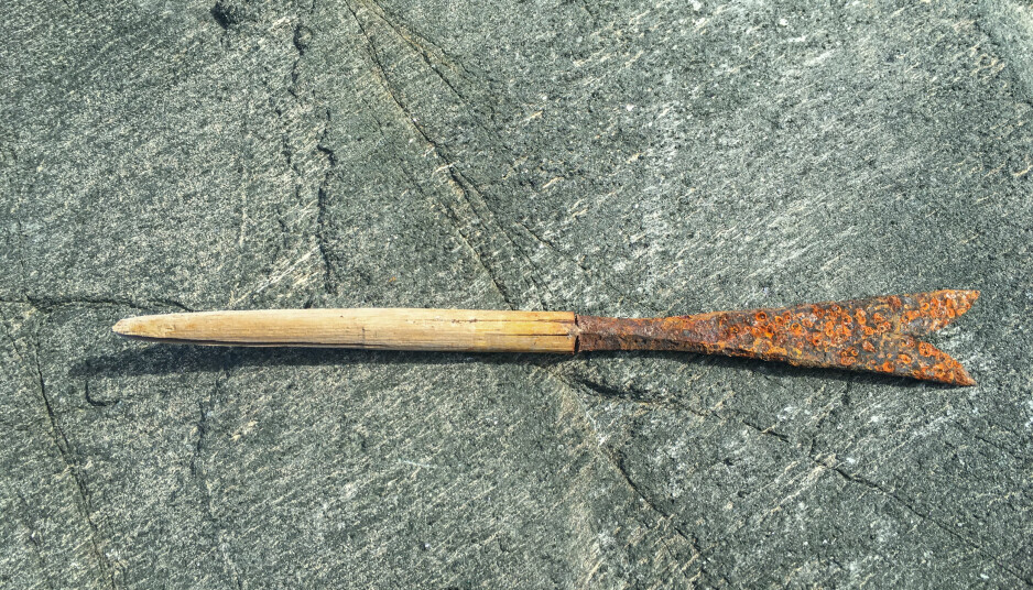Dette er en pil fra vikingtiden, med en spesiell todelt spiss.