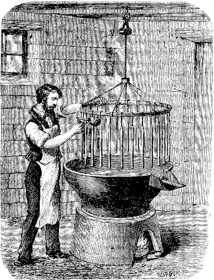 Lysstøping, kobberstikk ca. 1870. Lysstøping, kobberstikk ca. 1870.