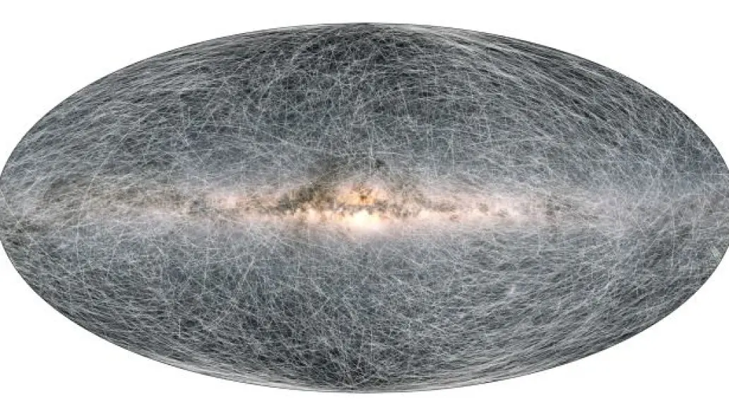 Slik ser altså en simulering ut av godt over en milliard stjerner, og hvordan de beveger seg i galaksen i de neste 400 000 årene, sett av Gaia. Slik ser altså en simulering ut av godt over en milliard stjerner, og hvordan de beveger seg i galaksen i de neste 400 000 årene, sett av Gaia.