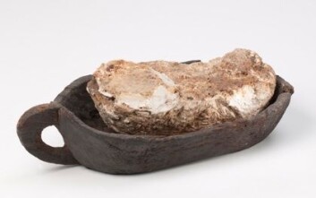 Dette smøret er hele 1600 år gammelt, og befinner seg i et monter på Arkeologisk museum i Stavanger. (Foto: Terje Tvedt) Dette smøret er hele 1600 år gammelt, og befinner seg i et monter på Arkeologisk museum i Stavanger. (Foto: Terje Tvedt)
