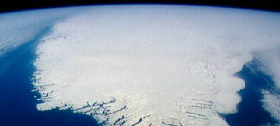 Dette bildet av Grønland er tatt fra rommet. (Foto: NASA Johnson Space Center)