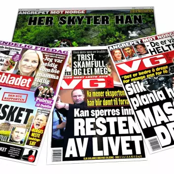 En god dekning av rettsaken er viktig for tilliten til rettssystemet. (Foto: (Faksimiler: VG 24.7.2011 og 11.4.2012, og Dagbladet 13.4.2012. Montasje: Per Byhring))