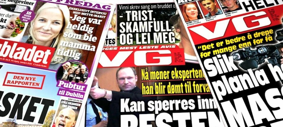 En god dekning av rettsaken er viktig for tilliten til rettssystemet. (Faksimiler: VG 24.7.2011 og 11.4.2012, og Dagbladet 13.4.2012. Montasje: Per Byhring)