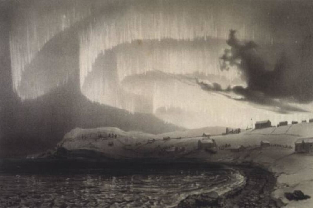 I tida før man kunne fotografere nordlyset, måtte det skildres på andre måter. Her et litografi av Louis Bevalet laget under La Recherche-ekspedisjonen i Finnmark på 1830-tallet. I tida før man kunne fotografere nordlyset, måtte det skildres på andre måter. Her et litografi av Louis Bevalet laget under La Recherche-ekspedisjonen i Finnmark på 1830-tallet.