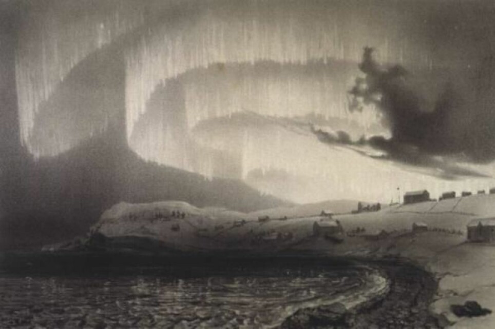 I tida før man kunne fotografere nordlyset, måtte det skildres på andre måter. Her et litografi av Louis Bevalet laget under La Recherche-ekspedisjonen i Finnmark på 1830-tallet.