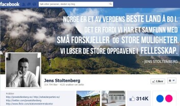 De som ikke er interessert i politikk i andre kanaler, bruker heller ikke sosiale medier. (Foto: skjermdump fra Stoltenbergs Facebookside) De som ikke er interessert i politikk i andre kanaler, bruker heller ikke sosiale medier. (Foto: skjermdump fra Stoltenbergs Facebookside)