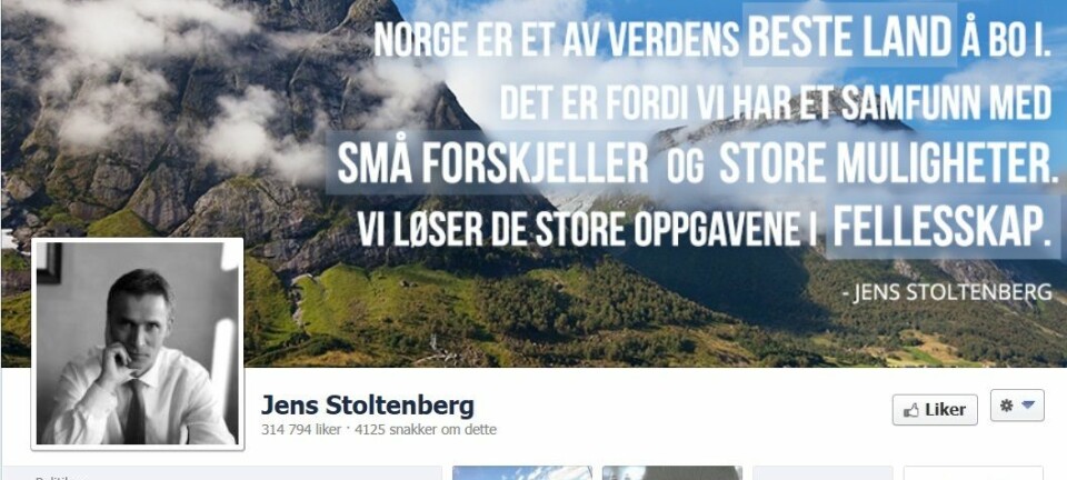 De som ikke er interessert i politikk i andre kanaler, bruker heller ikke sosiale medier. skjermdump fra Stoltenbergs Facebookside