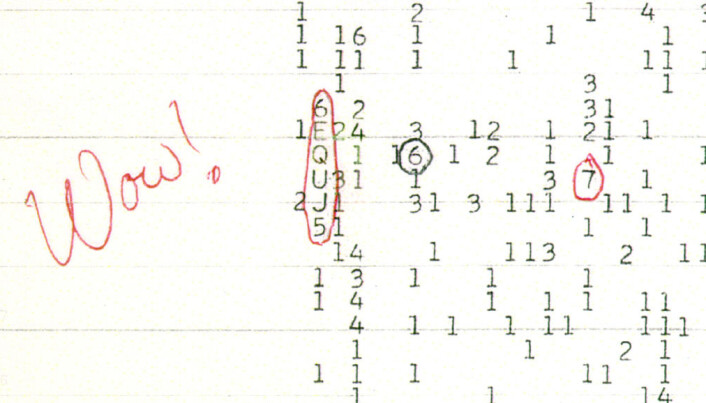 Astronom Jerry R. Ehman oppdaget avvik i data fra Big Ear radio teleskopet i 1977. Inskripsjonen hans på en utskrift har gitt navn til signalet. Astronom Jerry R. Ehman oppdaget avvik i data fra Big Ear radio teleskopet i 1977. Inskripsjonen hans på en utskrift har gitt navn til signalet.