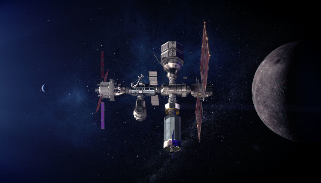 Slik ser NASA for seg at måne-romstasjonen Lunar Gateway skal se ut når de kan sette astronauter på månen igjen. Slik ser NASA for seg at måne-romstasjonen Lunar Gateway skal se ut når de kan sette astronauter på månen igjen.