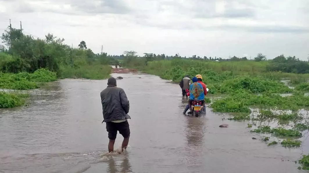 This picture shows a road between bagasse source and briquette production site at Ligodho project site during the flooding.