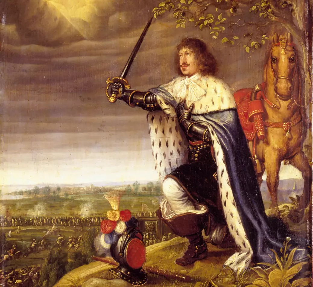 Frederik 3. var konge av Danmark og Noreg i perioden 1648–1670, i tida da eineveldet ble innført. Måleriet føresteller Slaget ved Nyborg, i krigen mellom danske og svenske soldatar. Kongen deltok ikkje i slaget.
