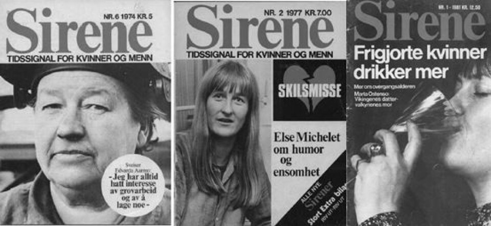 Tre Sirene forsider, fra1974, 1977 og 1981. - Da jeg leste bladene kjente jeg meg igjen. Mye av det Sirene tok opp er fremdeles relevant for meg som kvinne, og som mor til en jente, sier Synnøve Skarsbø Lindtner.