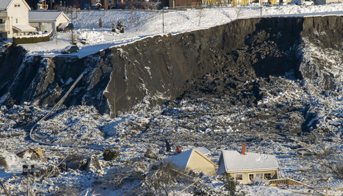 En del av det katastrofale kvikkleireskredet på Gjerdrum. Dette bildet er fra 4. januar. En del av det katastrofale kvikkleireskredet på Gjerdrum. Dette bildet er fra 4. januar.