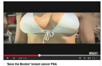 Den canadiske 'Save the boobs'-reklamen fra 2009 skulle promotere veldedighetsfesten 'Boobyball'. Den canadiske tv-stjerna Aliya-Jasmine Somani stilte opp uten betaling etter å ha fått nyheten om at en av hennes kusiner måtte fjerne et bryst på grunn av brystkreft. (Foto: skjermdump) Den canadiske 'Save the boobs'-reklamen fra 2009 skulle promotere veldedighetsfesten 'Boobyball'. Den canadiske tv-stjerna Aliya-Jasmine Somani stilte opp uten betaling etter å ha fått nyheten om at en av hennes kusiner måtte fjerne et bryst på grunn av brystkreft. (Foto: skjermdump)